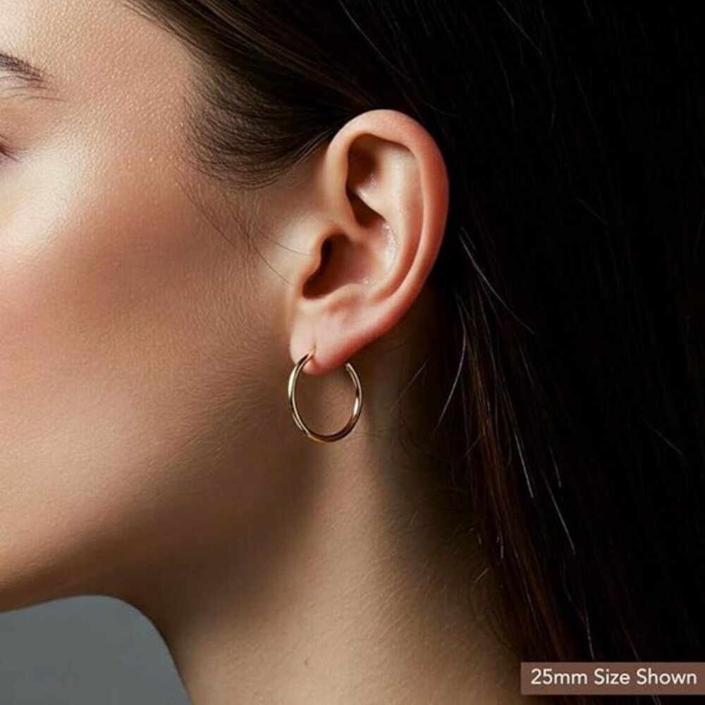 New 10k Solid Gold Large 1” 25mm plain Hoop Earrings 2mm